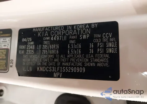 2025 Kia Niro Plug-In Hybrid Ex из США, поврежденный, VIN KNDCS3LF1S5290909